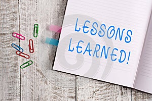 Text sign showing Lessons Learned. Conceptual photo experiences distilled project that should actively taken Thick pages