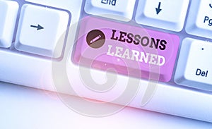 Text sign showing Lessons Learned. Conceptual photo the knowledge or understanding gained by experience