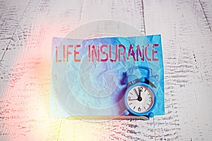 Text sign showing Life Insurance. Conceptual photo Payment of death benefit or injury Burial or medical claim Mini blue alarm