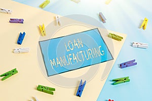 Text sign showing Loan Manufacturing. Conceptual photo Bank Process to check Eligibility of the Borrower Colored clothespin paper