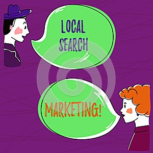 Text sign showing Local Search Marketing. Conceptual photo Physical business Facetoface contact with customers Hand photo