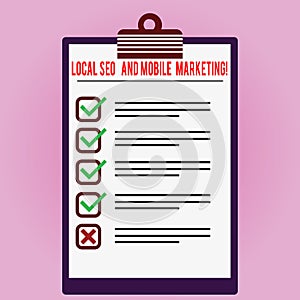 Text sign showing Local Seo And Mobile Marketing. Conceptual photo Search engine optimization Digital promotion Lined