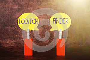 Text sign showing Location Finder. Business overview A service featured to find the address of a selected place