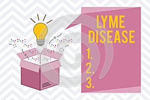 Text sign showing Lyme Disease. Conceptual photo Form of arthritis caused by bacteria that are spread by ticks