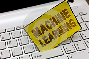 Text sign showing Machine Learning. Conceptual photo give computers the ability to be taught with data