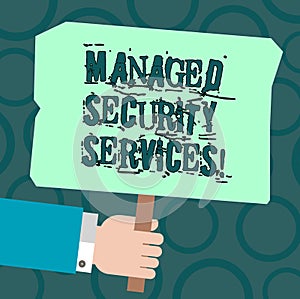 Text sign showing Managed Security Services. Conceptual photo approach in analysisaging clients security needs Hu analysis Hand