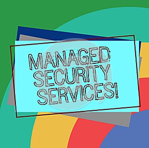 Text sign showing Managed Security Services. Conceptual photo approach in analysisaging clients security needs Pile of Blank