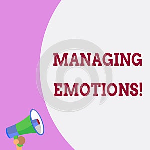 Text sign showing Managing Emotions. Conceptual photo ability be open to feelings and modulate them in oneself Half part