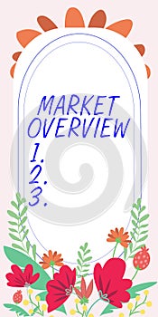 Text sign showing Market Overview. Business idea brief synopsis of a commercial or industrial market
