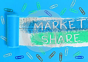 Text sign showing Market Share. Conceptual photo The portion of a market controlled by a particular company Rolled