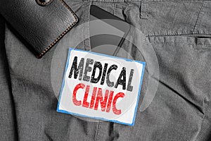 Text sign showing Medical Clinic. Conceptual photo facility that is primarily focused on the care of outpatients Smartphone device photo