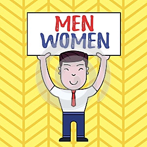 Text sign showing Men Women. Conceptual photo The state where in a boy or a girl turns to be a mature adult Smiling Man