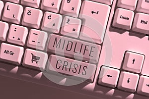 Text sign showing Midlife Crisis. Concept meaning Software development technique Decomposing an application
