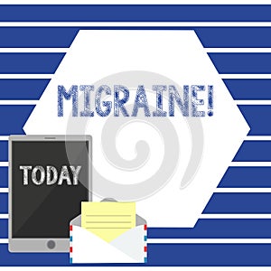 Text sign showing Migraine. Conceptual photo Recurrent headache in one side of head nausea and disturbed vision Open