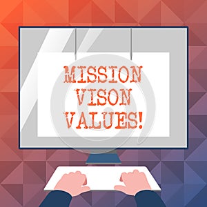 Text sign showing Mission Vison Values. Conceptual photo planning for future improvement Career Right decisions.