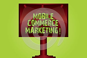 Text sign showing Mobile Commerce Marketing. Conceptual photo Trading goods through wireless handheld devices Blank Lamp Lighted