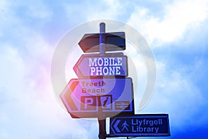 Text sign showing Mobile Phone. Conceptual photo A handheld device used to send receive calls and messages Empty street signs on