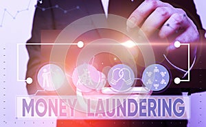 Text sign showing Money Laundering. Conceptual photo concealment of the origins of illegally obtained money.