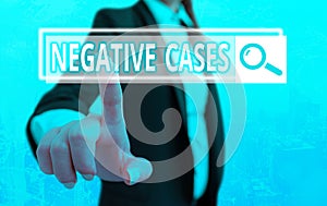 Text sign showing Negative Cases. Conceptual photo circumstances or conditions that are confurmed to be false Web search photo