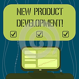 Text sign showing New Product Development. Conceptual photo Process of bringing a new product to the marketplace Mounted