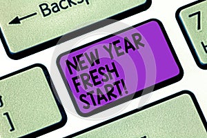 Text sign showing New Year Fresh Start. Conceptual photo Motivation inspiration 365 days full of opportunities Keyboard