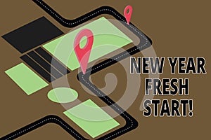 Text sign showing New Year Fresh Start. Conceptual photo Motivation inspiration 365 days full of opportunities Road Map