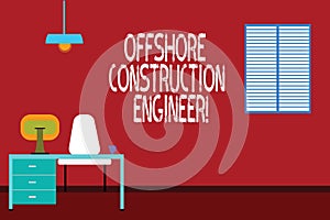 Text sign showing Offshore Construction Engineer. Conceptual photo Oversee the facility in a marine environment Work Space