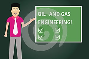 Text sign showing Oil And Gas Engineering. Conceptual photo Petroleum company industrial process engineer Man with Tie