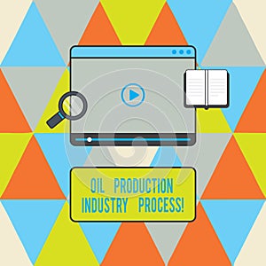 Text sign showing Oil Production Industry Process. Conceptual photo Petroleum company industrial processing Tablet Video Player