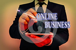 Text sign showing Online Business. Conceptual photo Commercial transaction sharing information in the internet