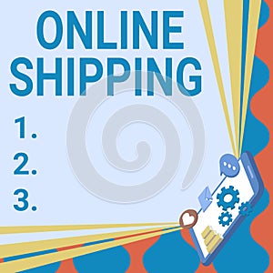 Text sign showing Online Shipping. Business idea the act or manner of delivering something through the net Mobile