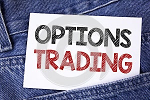 Text sign showing Options Trading. Conceptual photo Options trading investment commodities stock market analysis written on Sticky
