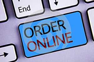 Text sign showing Order Online. Conceptual photos Purchase something on the internet E-commerce Wireless shopping