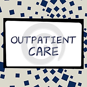 Text sign showing Outpatient Care. Business approach the final result of something or how the way things end up