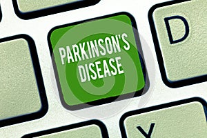 Text sign showing Parkinson s is Disease. Conceptual photo nervous system disorder that affects movement