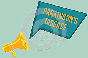 Text sign showing Parkinson s is Disease. Conceptual photo nervous system disorder that affects movement