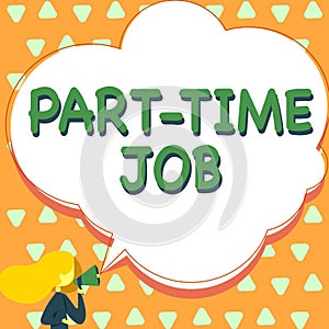 Text sign showing Part Time Job. Conceptual photo Weekender Freelance Casual OJT Neophyte Stint Seasonal Woman Talking