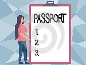 Text sign showing Passport. Business approach official document issued by a government certifying the identity Woman
