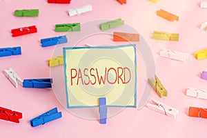 Text sign showing Password. Conceptual photo the hidden word or expression to be used to gain access to something