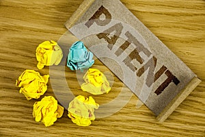 Text sign showing Patent. Conceptual photo License that gives rights for using selling making a product written on Folded Cardboar