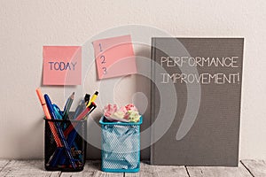 Text sign showing Perforanalysisce Improvement. Conceptual photo Measure and Modify the Output to increase efficiency