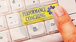 Text sign showing Performance Coaching. Conceptual photo Facilitate the Development Point out the Good and Bad