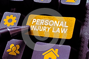 Text sign showing Personal Injury Law. Internet Concept being hurt or injured inside work environment