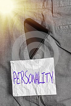 Text sign showing Personality. Conceptual photo the condition or fact of relating to a particular an individual