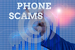 Text sign showing Phone Scams. Conceptual photo use of telecommunications for illegally acquiring money