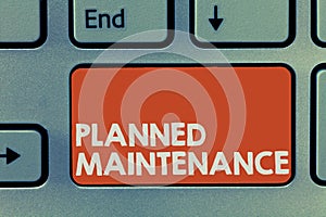 Text sign showing Planned Maintenance. Conceptual photo Check ups to be done Scheduled on a Regular Basis photo