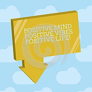Text sign showing Positive Mind Positive Vibes Positive Life. Conceptual photo Motivation inspiration to live Blank 3D