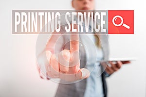 Text sign showing Printing Service. Conceptual photo program offered by print providers that analysisage all aspects Digital