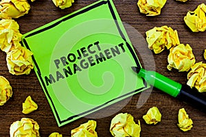 Text sign showing Project Management. Conceptual photo Application Process Skills to Achieve Objectives and Goal