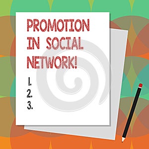 Text sign showing Promotion In Social Network. Conceptual photo Internet online marketing advertising strategies Stack of Blank